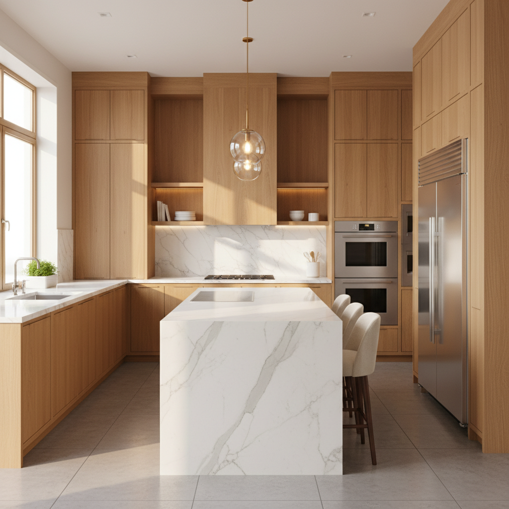 Upscale kitchen with built-in Samsung-style appliances